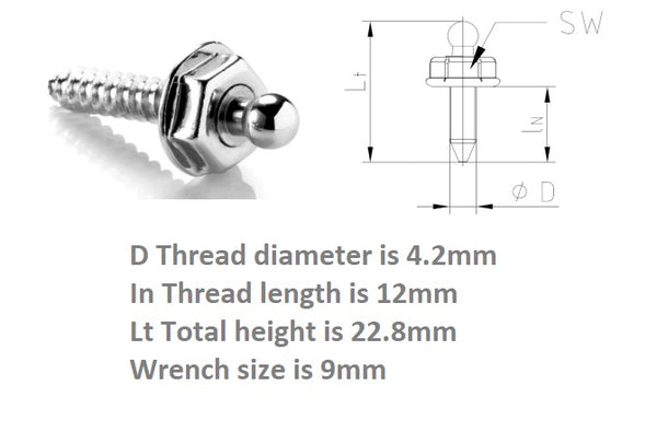 Loxx fastener screw stud 4.2mm x 12mm brass nickel plated